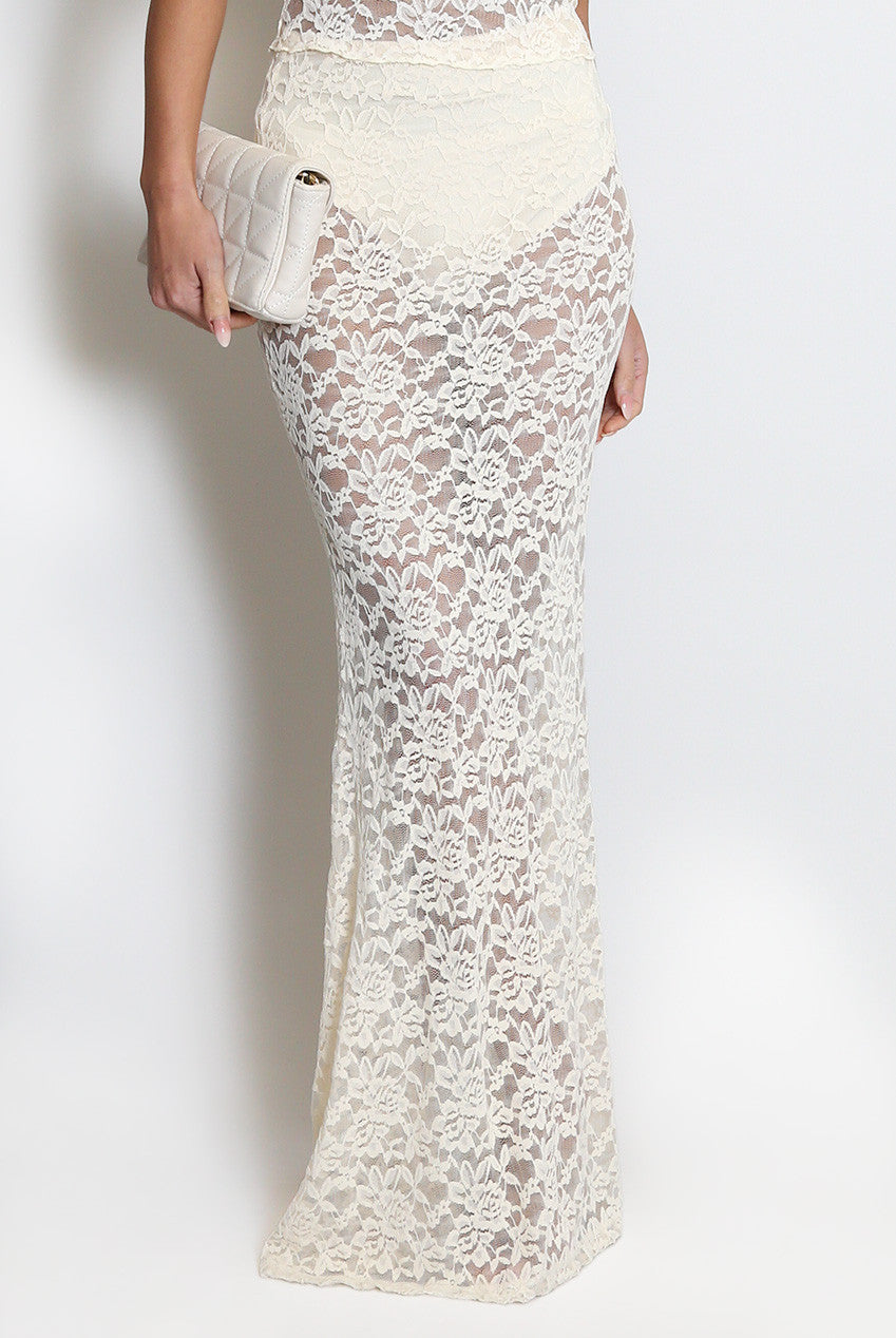 Sheer Floral Lace Maxi Skirt