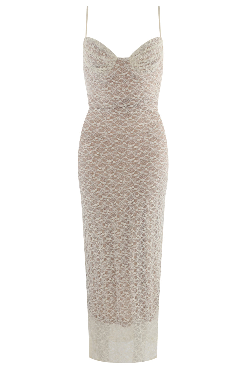 Lace Maxi Dress With Nude Lining