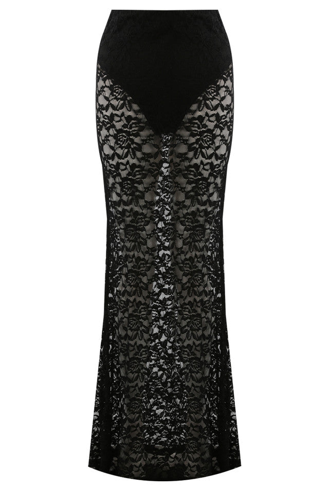 Sheer Floral Lace Maxi Skirt