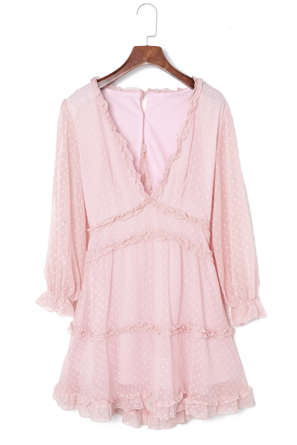 Pink Layered Ruffled Open Back Dot Dress