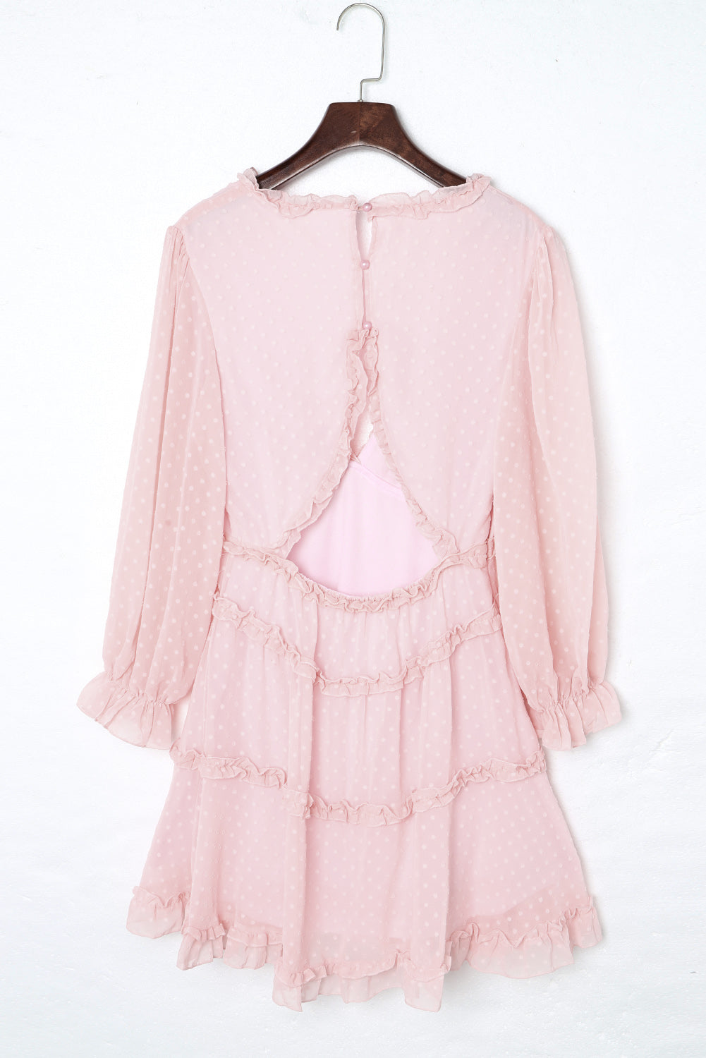 Pink Layered Ruffled Open Back Dot Dress