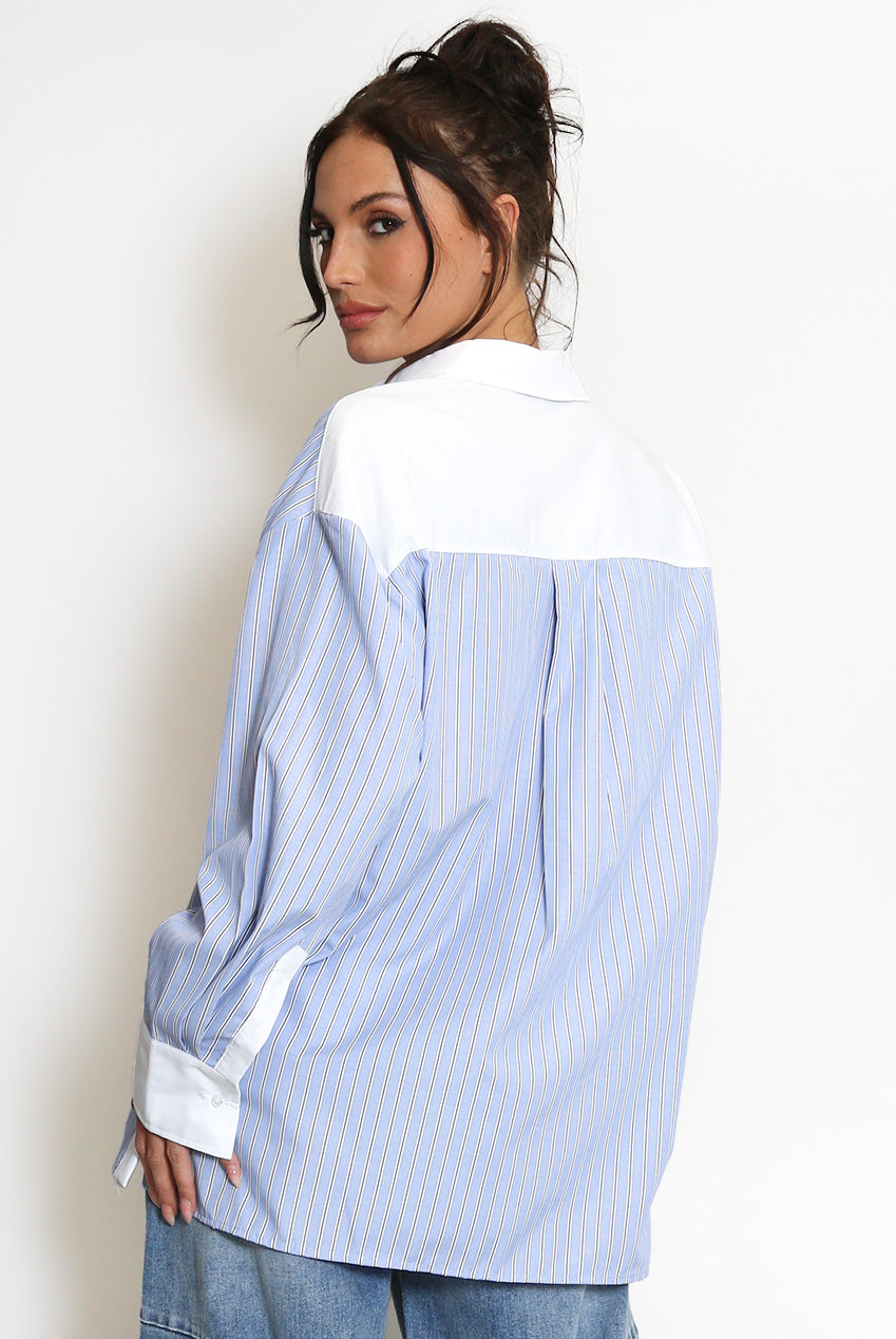 Striped Contrast Paneled Shirt Blue