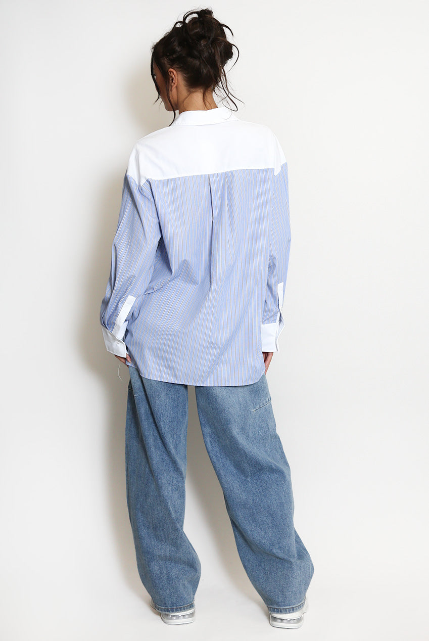 Striped Contrast Paneled Shirt Blue