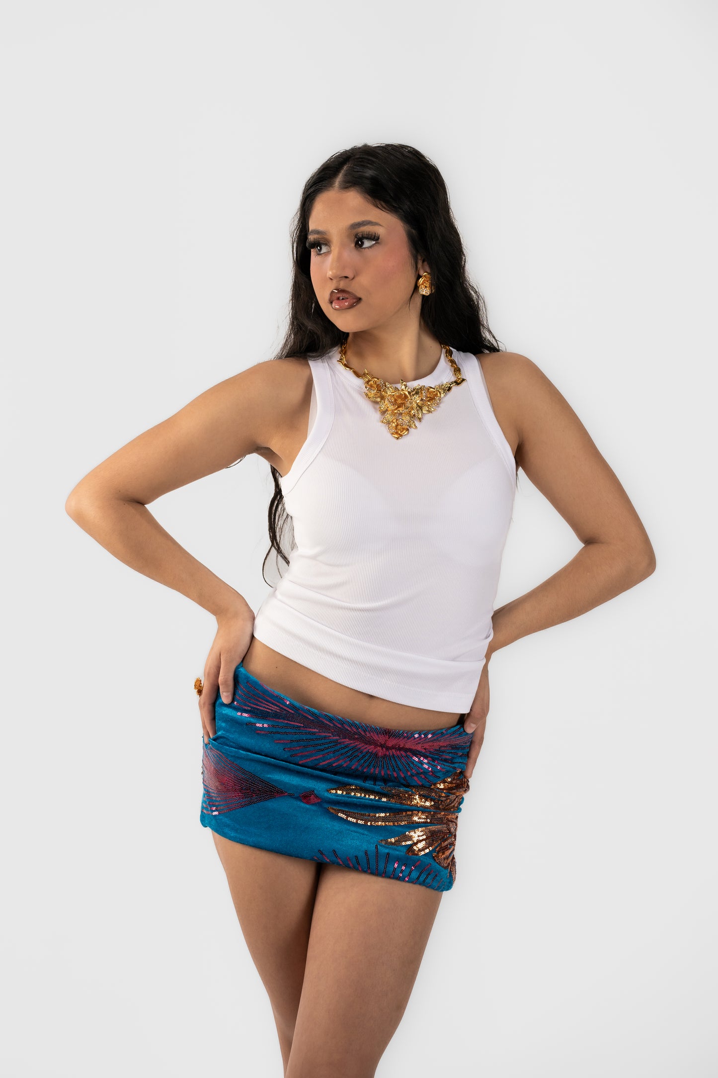 Embellished Sequin Mini Skirt – Blue
