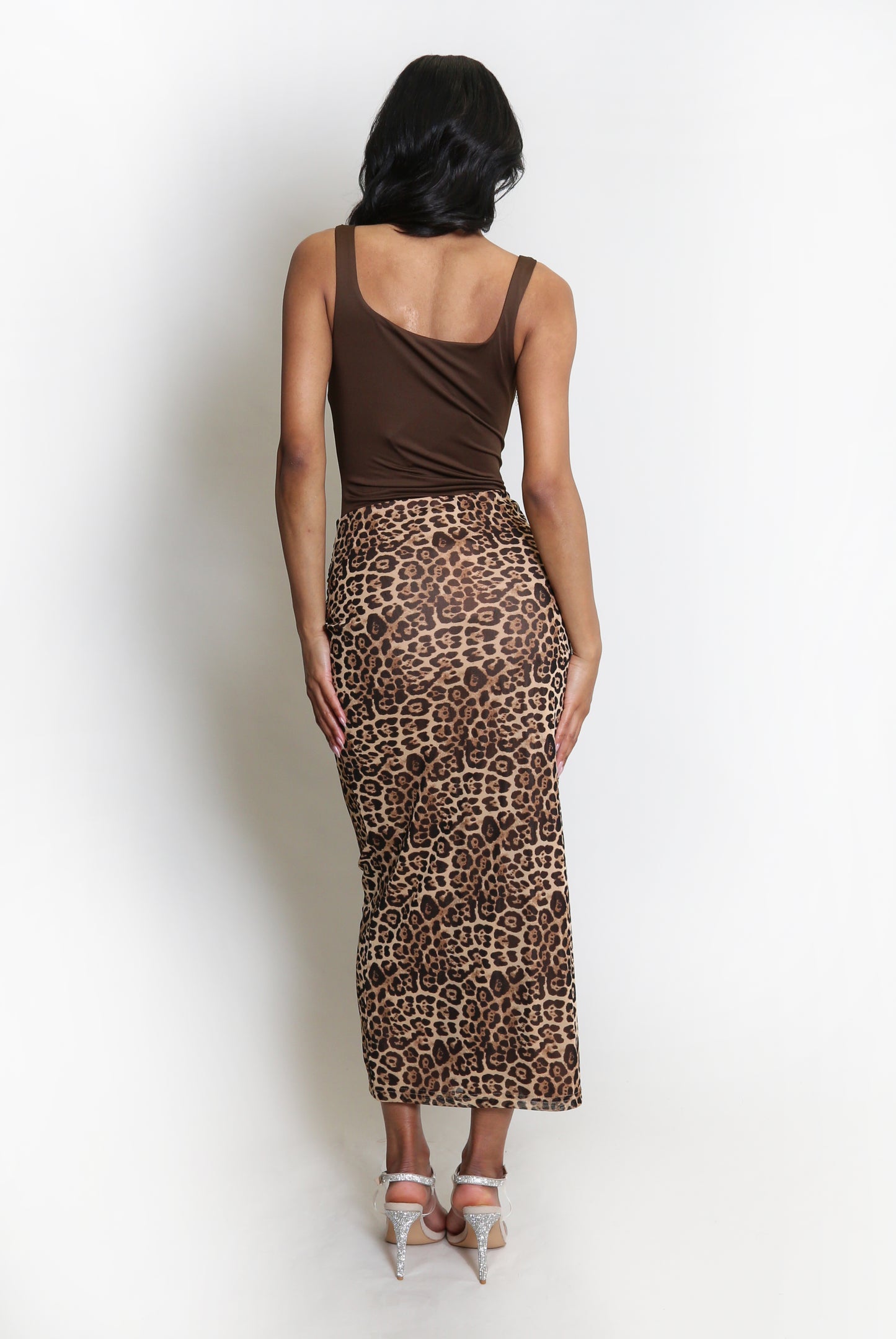 Ruched leopard Midi Skirt