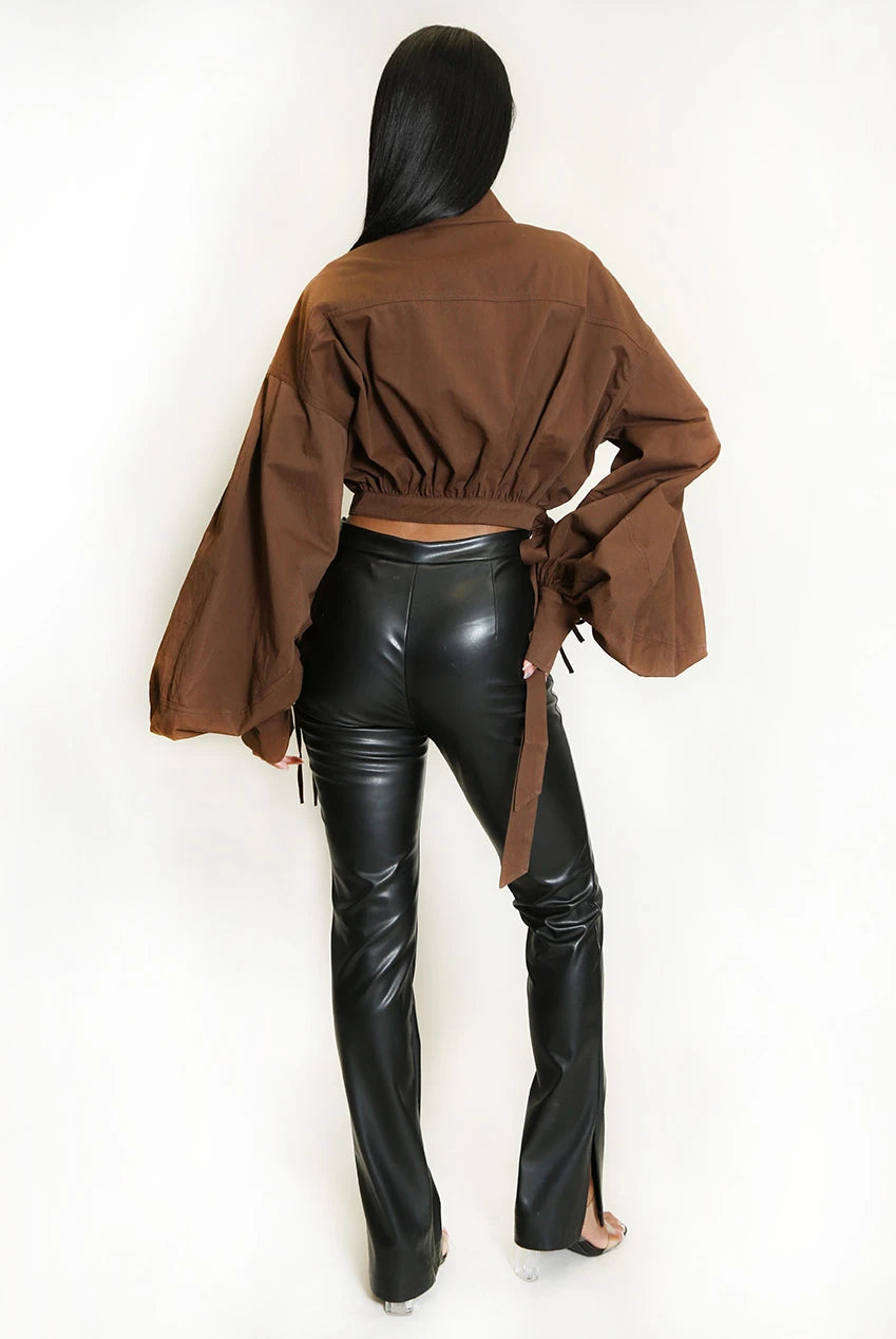 Cropped Tie Front Blouse