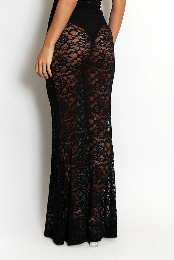 Sheer Floral Lace Maxi Skirt