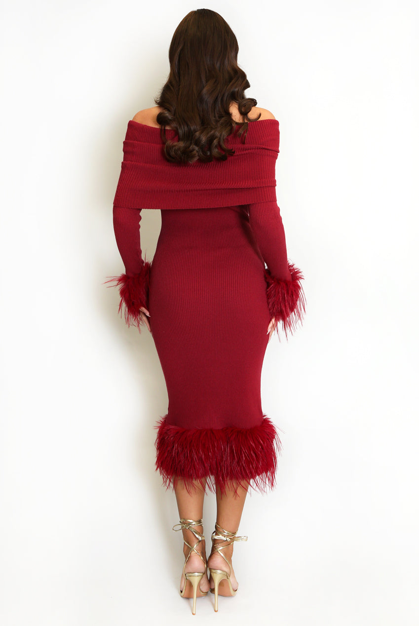 Fur Cuffs Bardot Dress