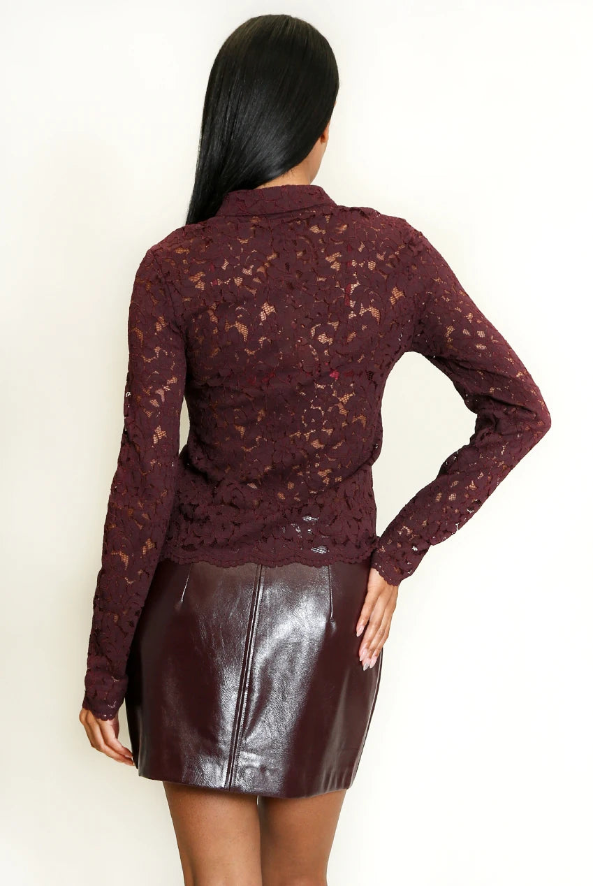 Lace Long Sleeves Mandarin Blouse
