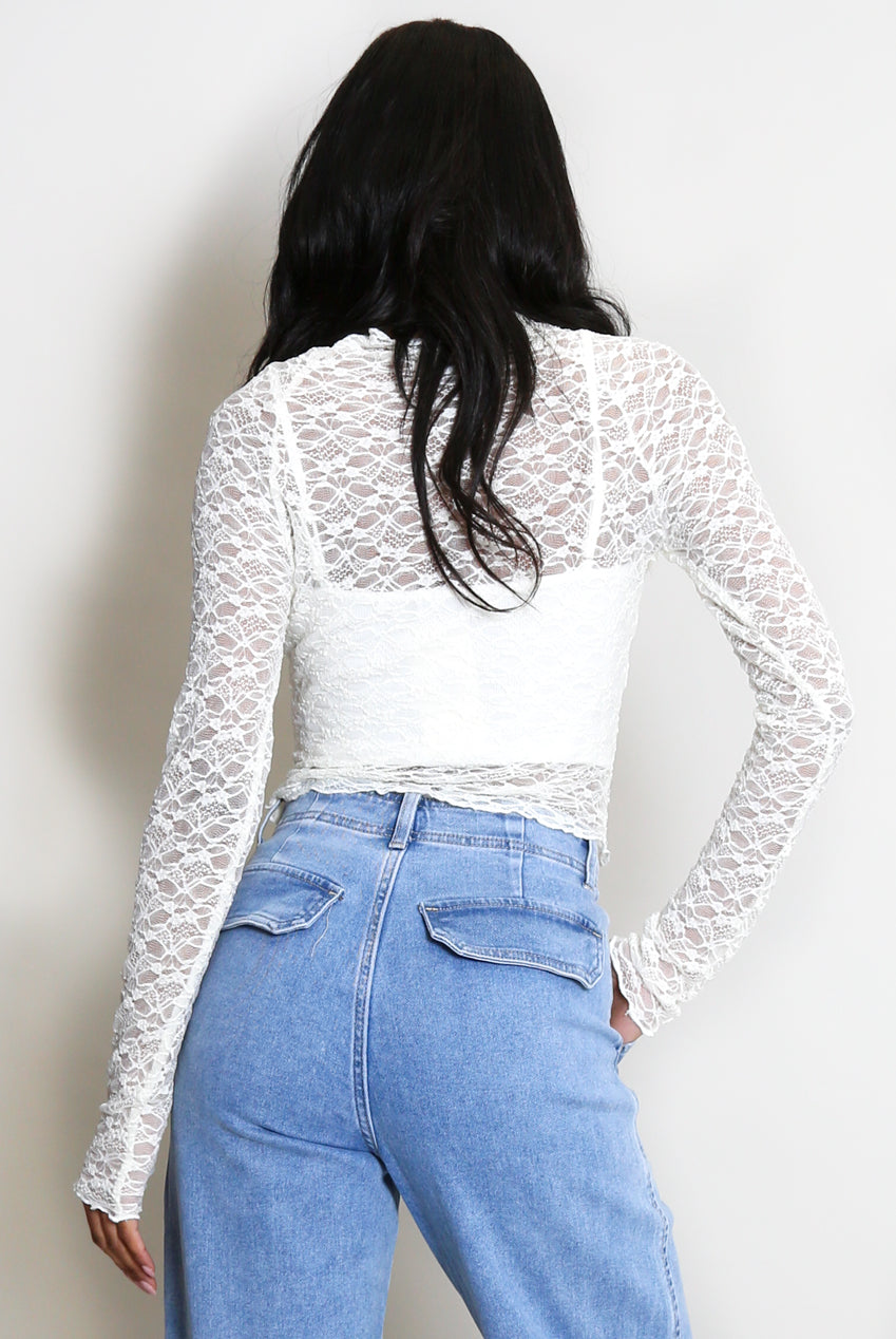 Long Sleeve Top In Sheer Lace
