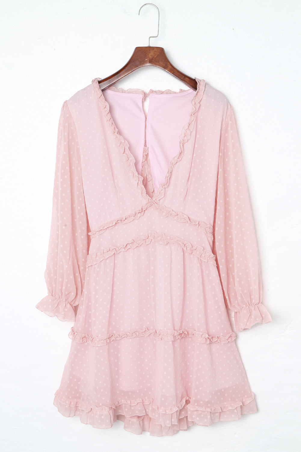 Pink Layered Ruffled Open Back Dot Dress