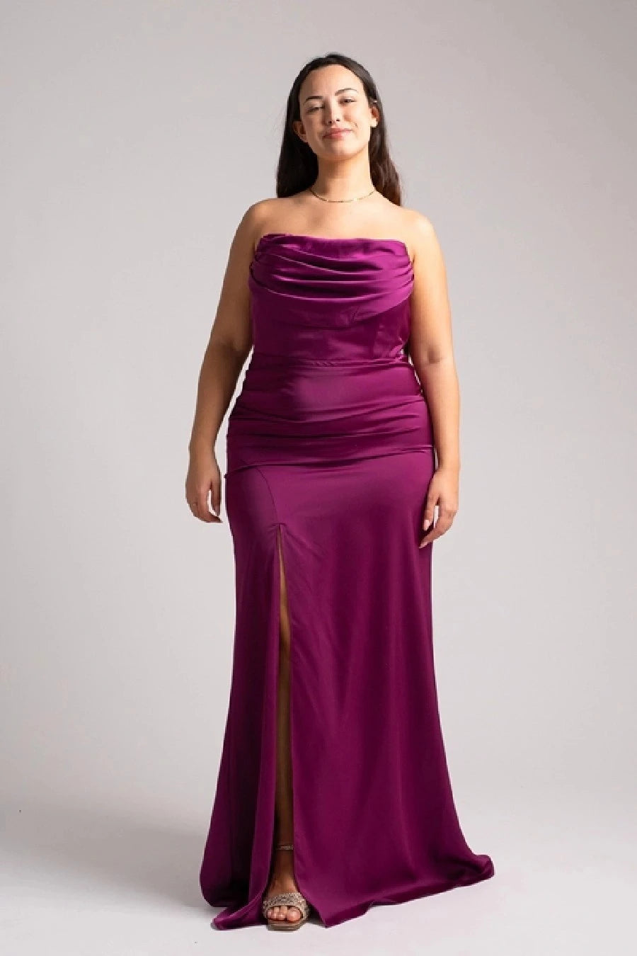 Curvy Satin Corset Draped Maxi Dress