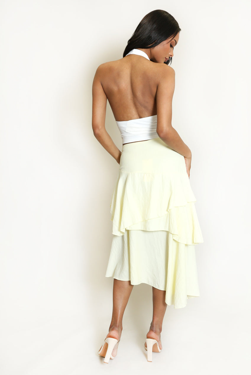Tiered Asymmetrical Midi Skirt