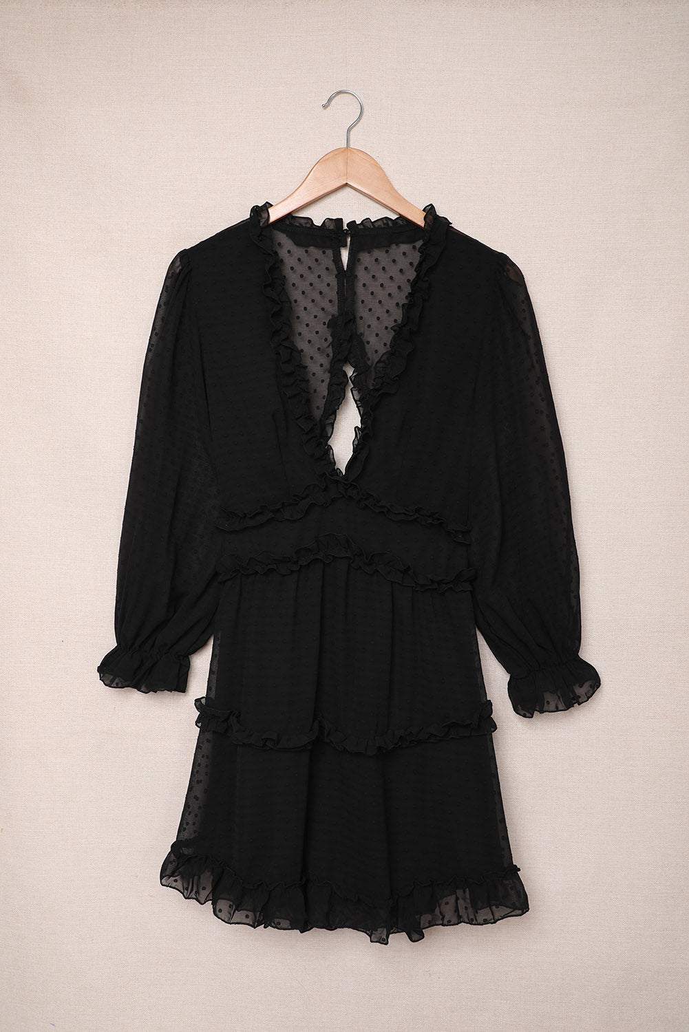 Ruffled Open Back Puff Sleeve Dress