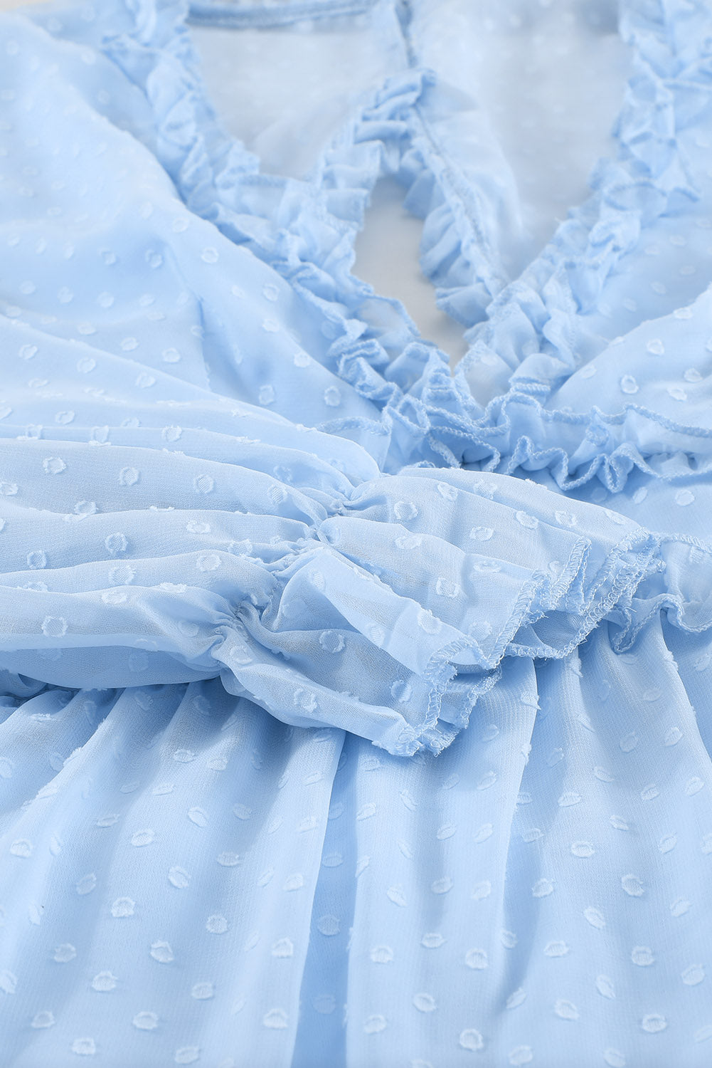 Ruffled Open Back Puff Sleeve Dress