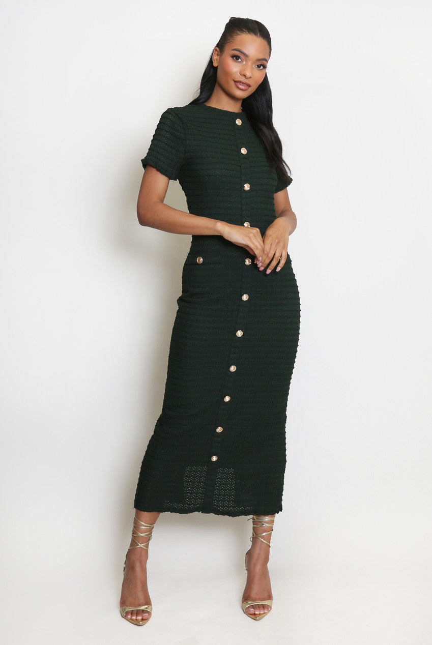 Button Front Short Sleeve Maxi Dress