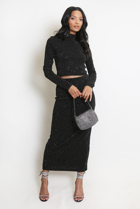 Diamante Top And Midi Skirt Set
