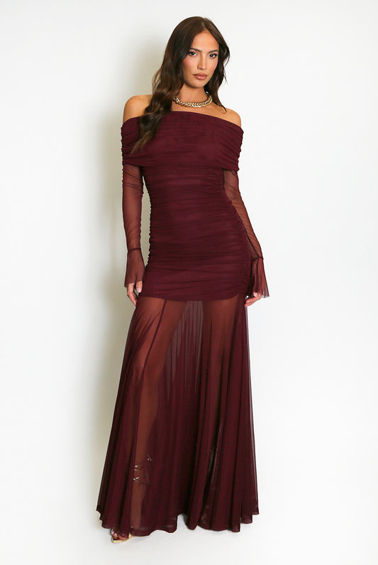 Mesh Hem Bardot Maxi Dress