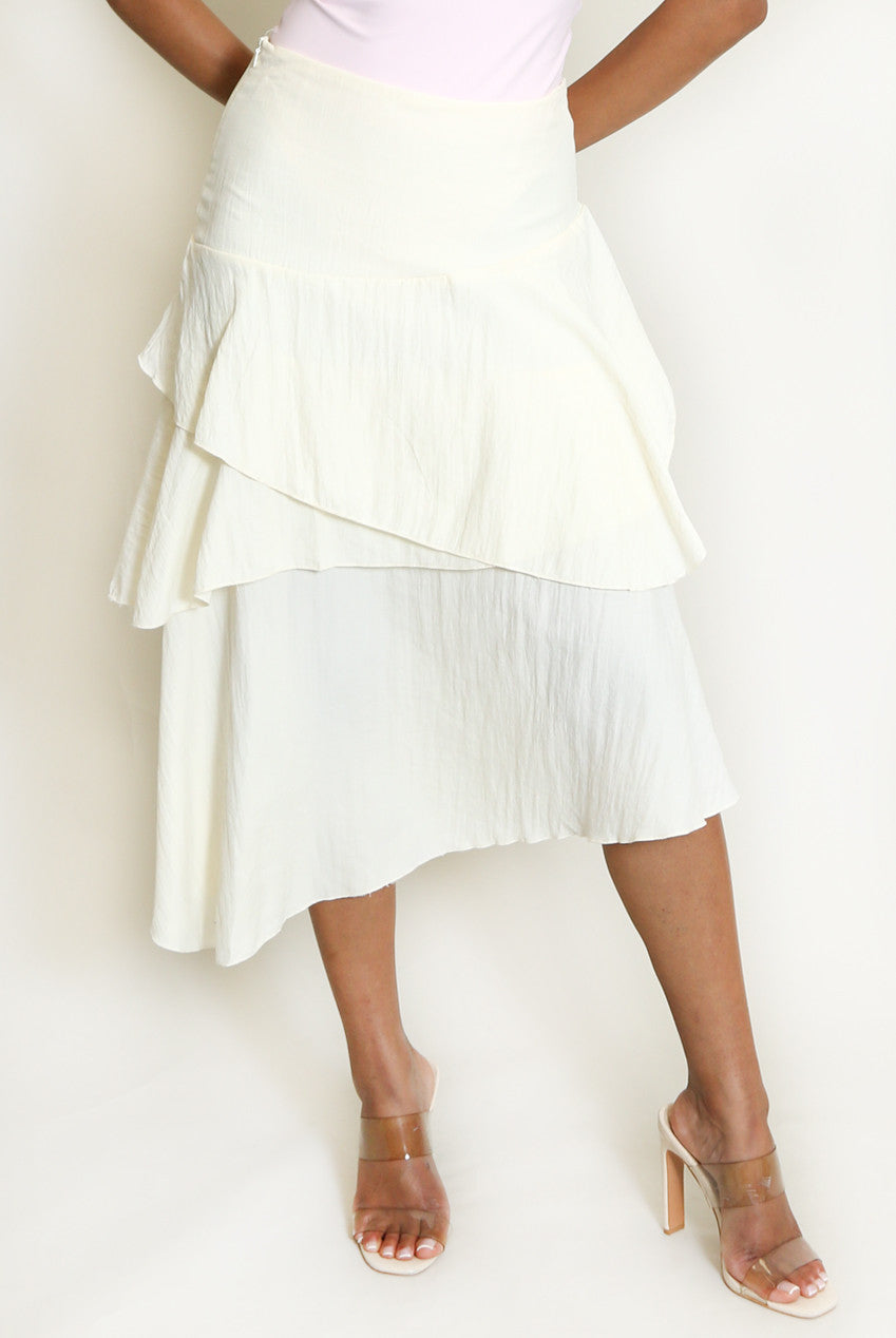 Tiered Asymmetrical Midi Skirt