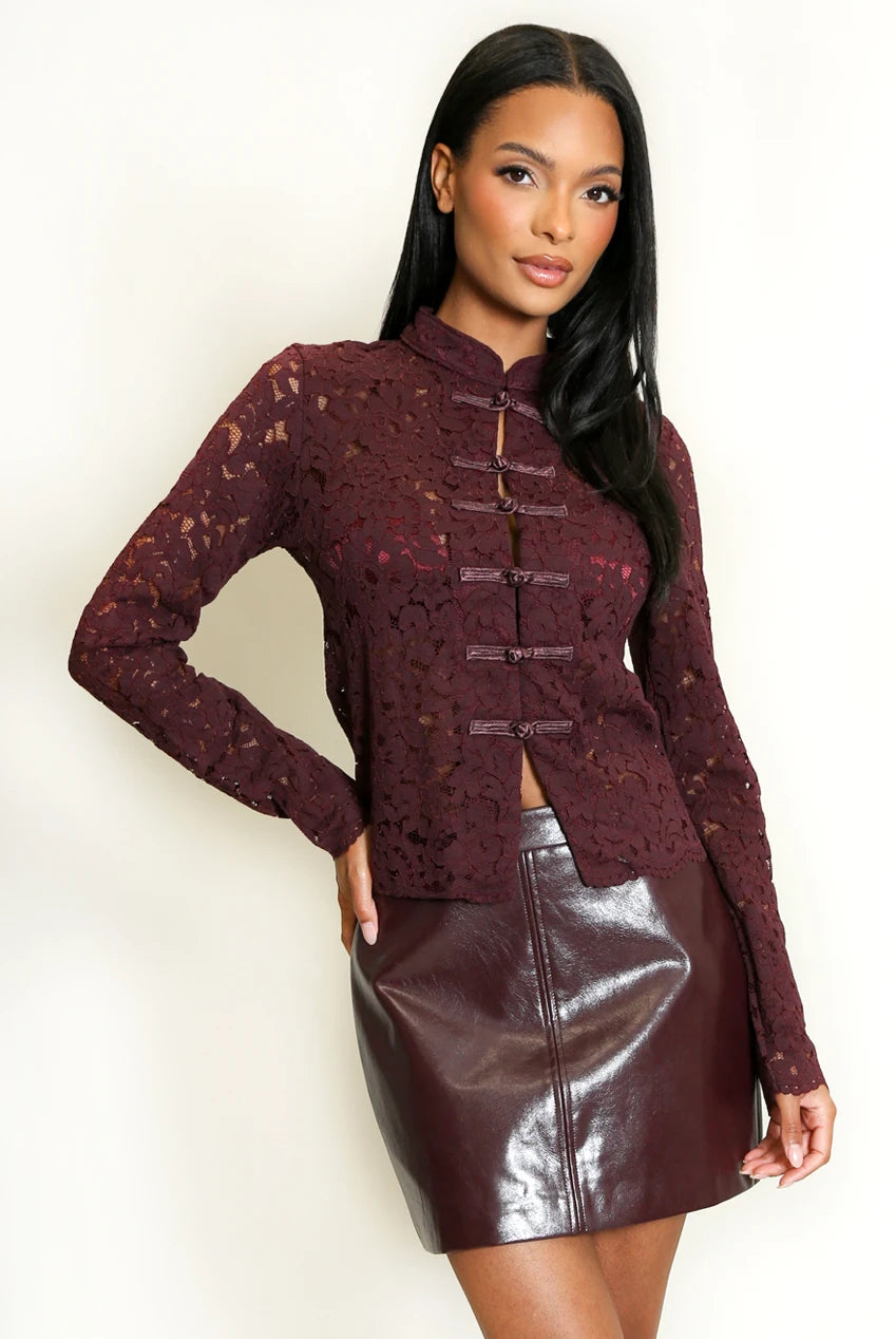 Lace Long Sleeves Mandarin Blouse