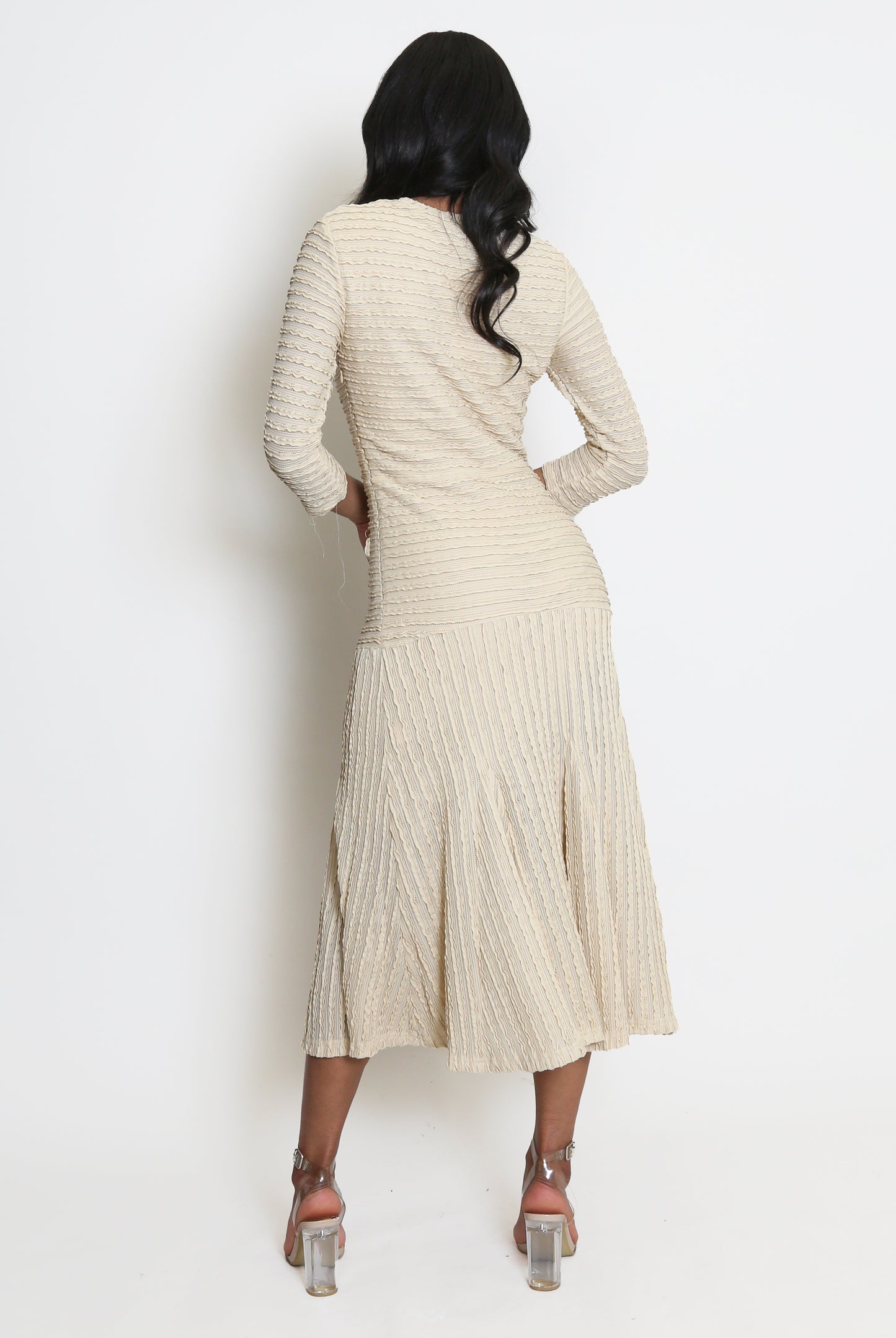 Long Sleeve Button Front Fit And Flare Maxi Dress