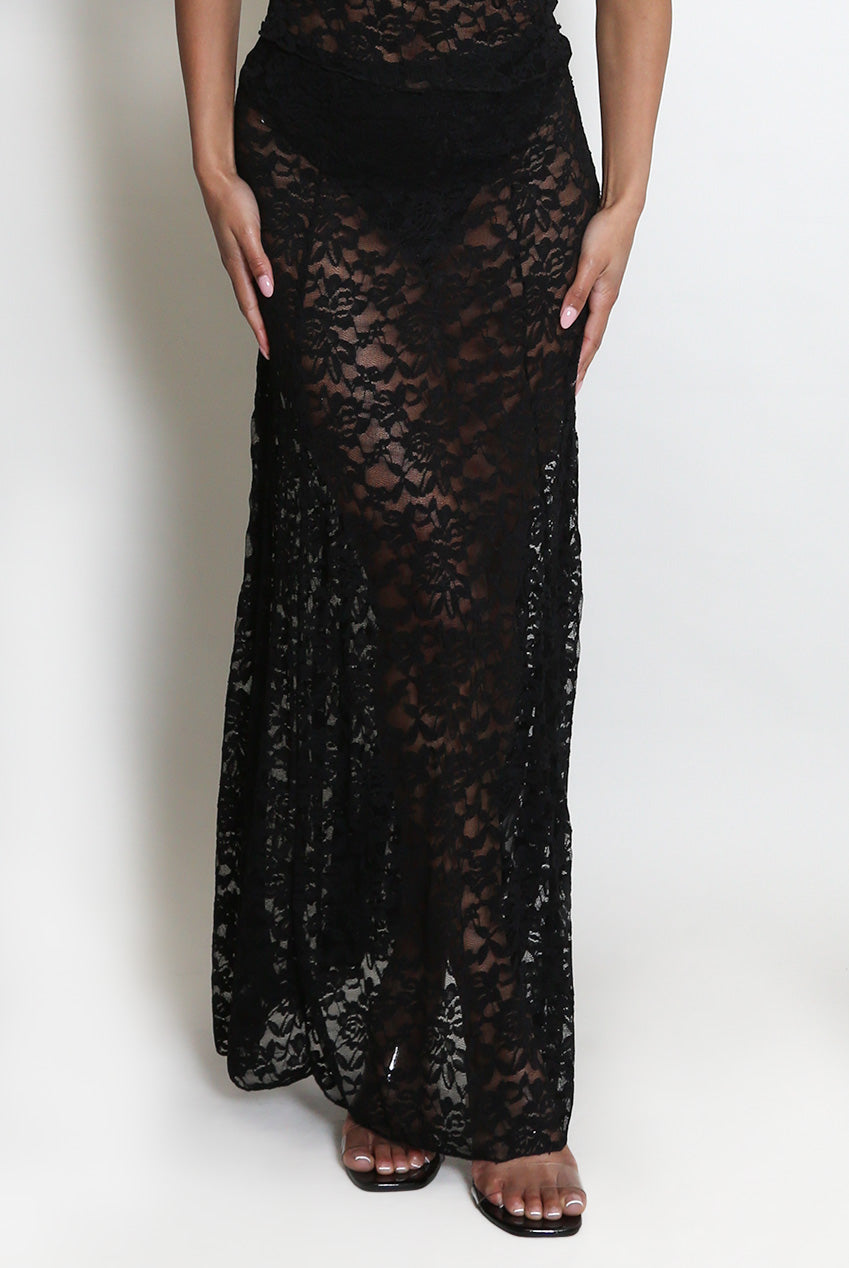 Sheer Floral Lace Maxi Skirt