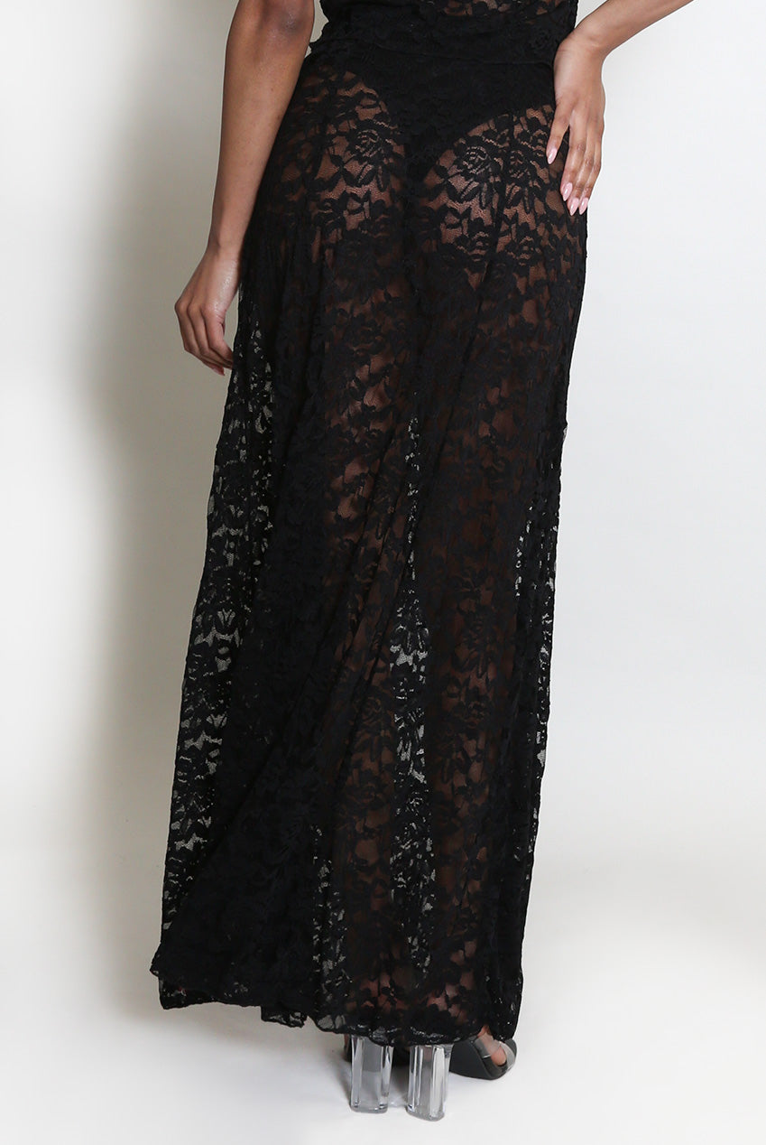 Sheer Floral Lace Maxi Skirt