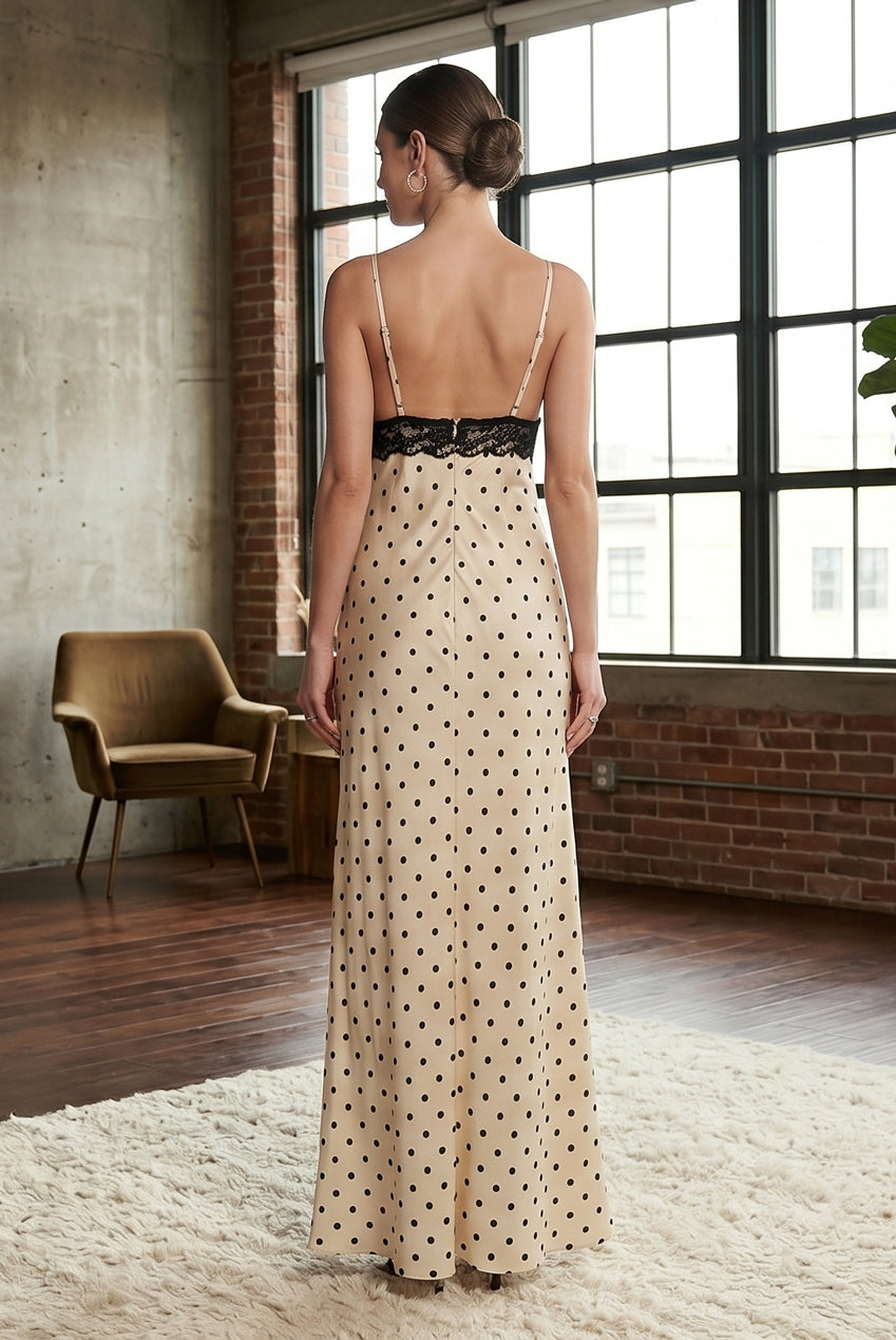 Lace Detail Polka Dot Maxi Dress
