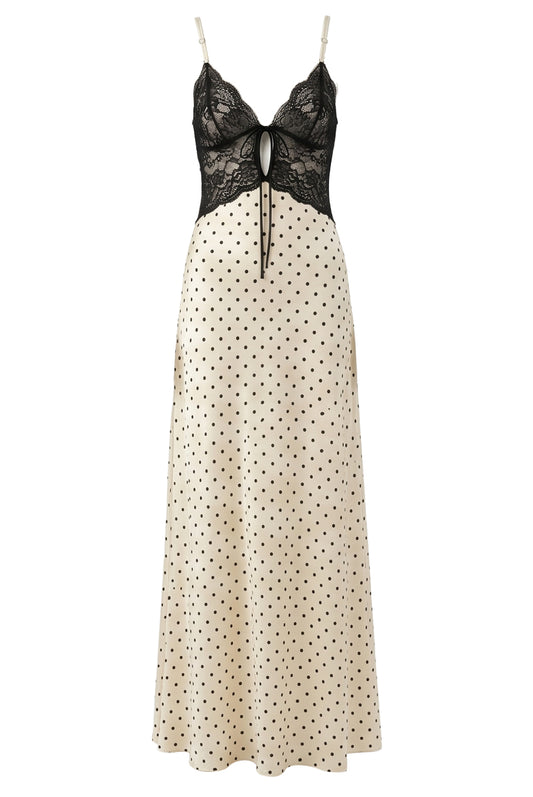 Lace Detail Polka Dot Maxi Dress