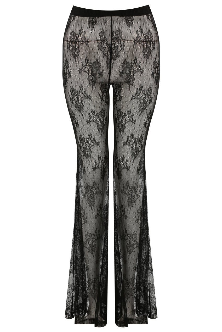 Sheer Mesh Flare Trousers in Black