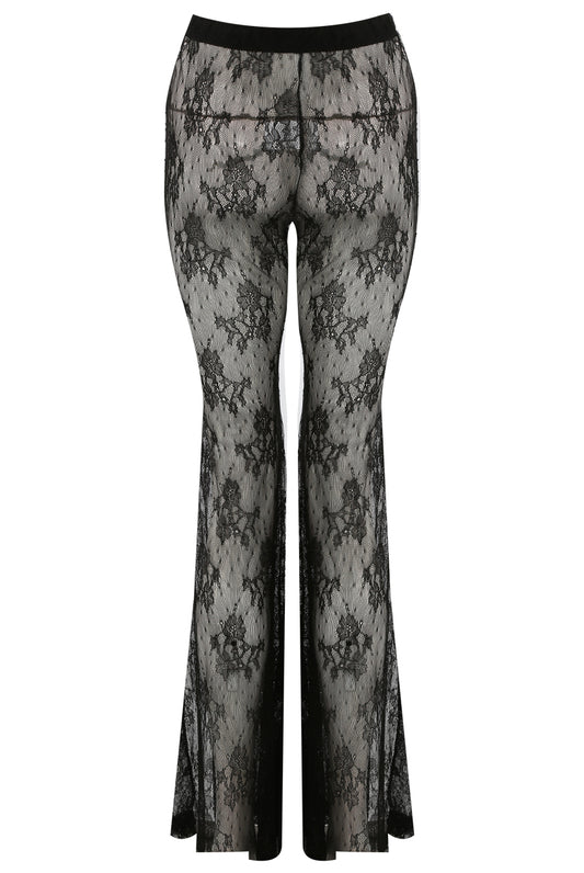 Sheer Mesh Flare Trousers in Black