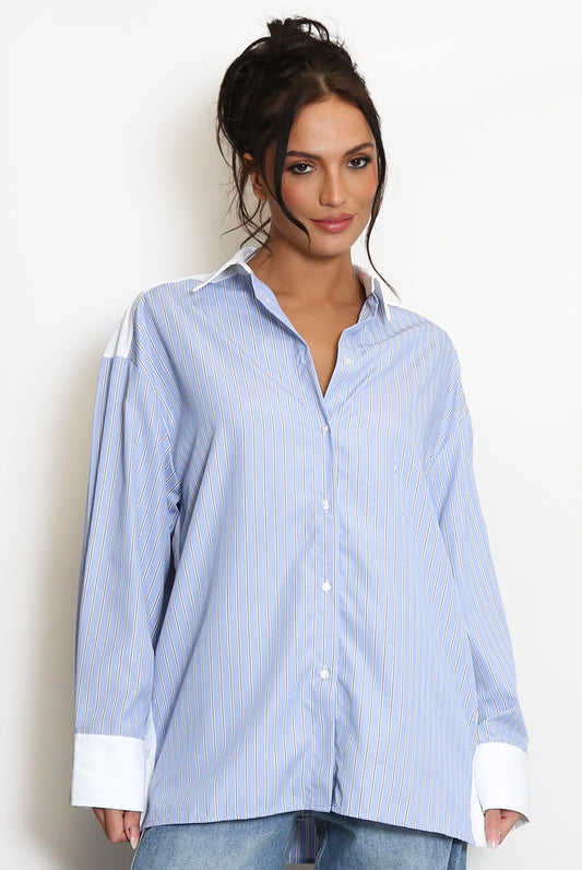Striped Contrast Paneled Shirt Blue