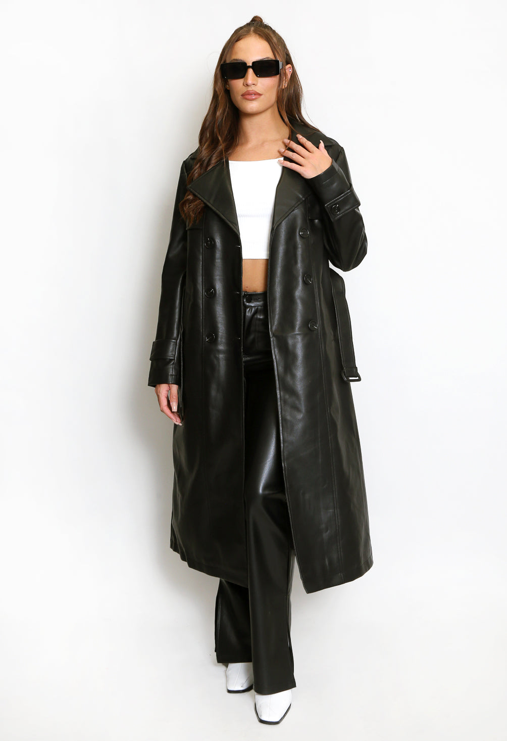 Pu Belted Trench Coat