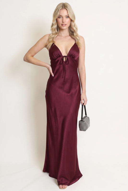 Satin Cut Out Back Maxi Dress