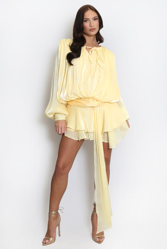 Organza Long Sleeve Side Sash Dress And Shorts Set