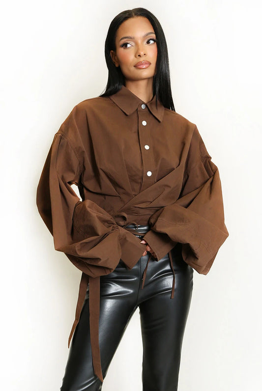Cropped Tie Front Blouse