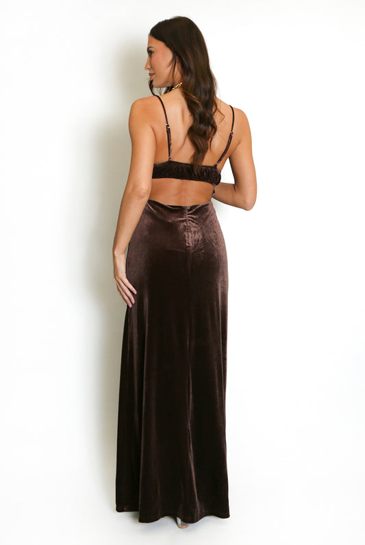 Velvet Cut Out Back Maxi Dress