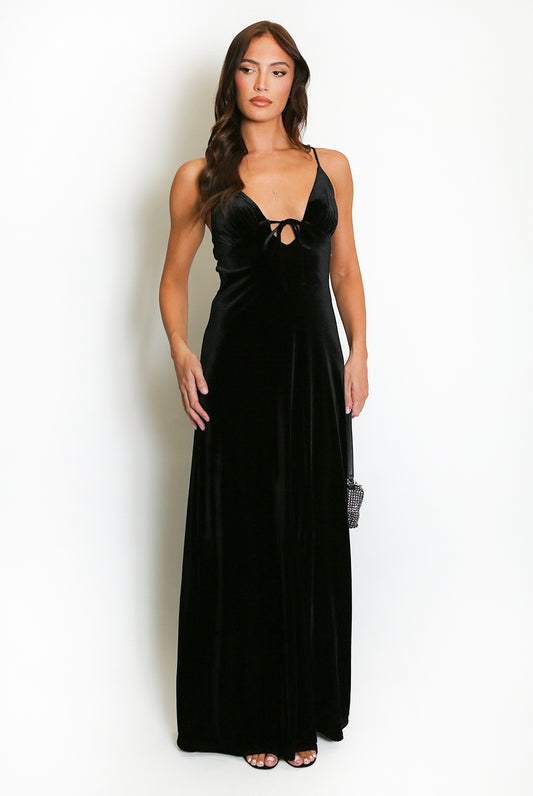 Velvet Cut Out Back Maxi Dress