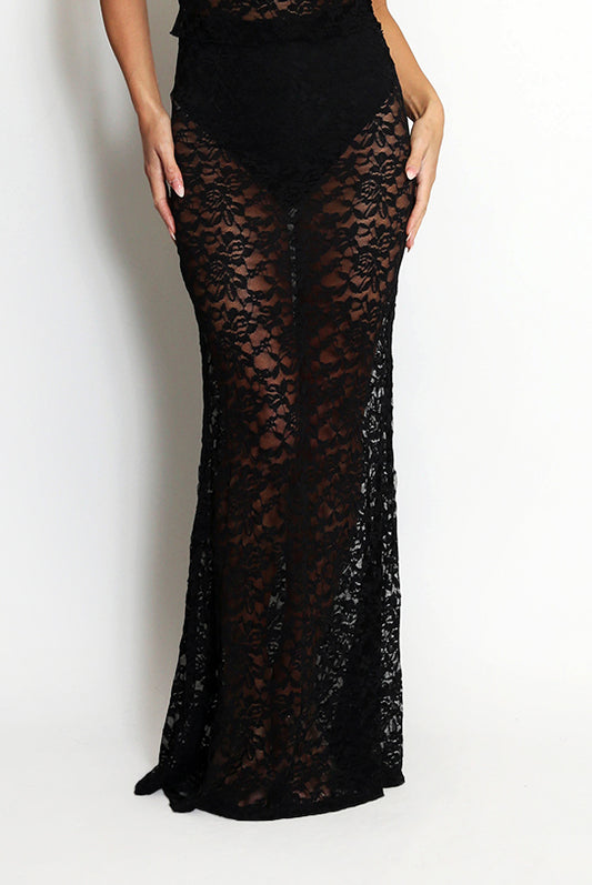 Sheer Floral Lace Maxi Skirt