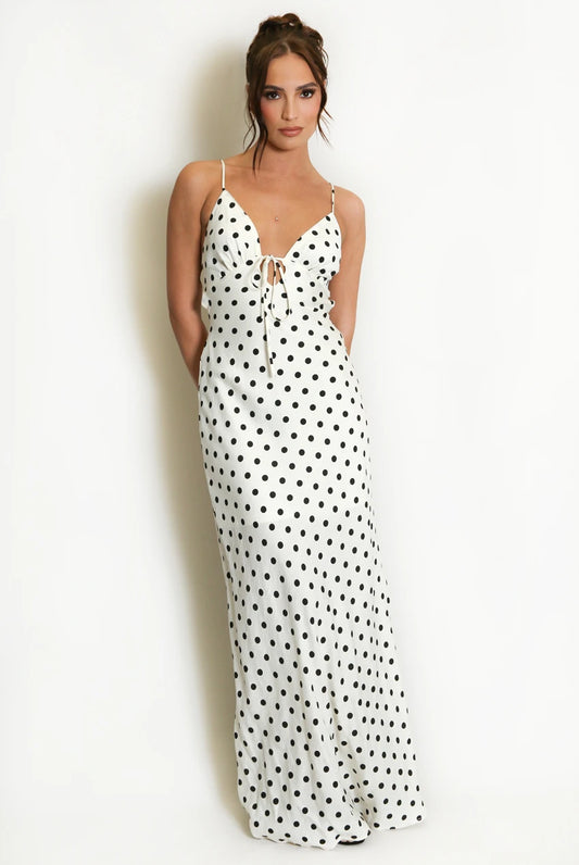 Lace Detail Polka Dot Maxi Dress