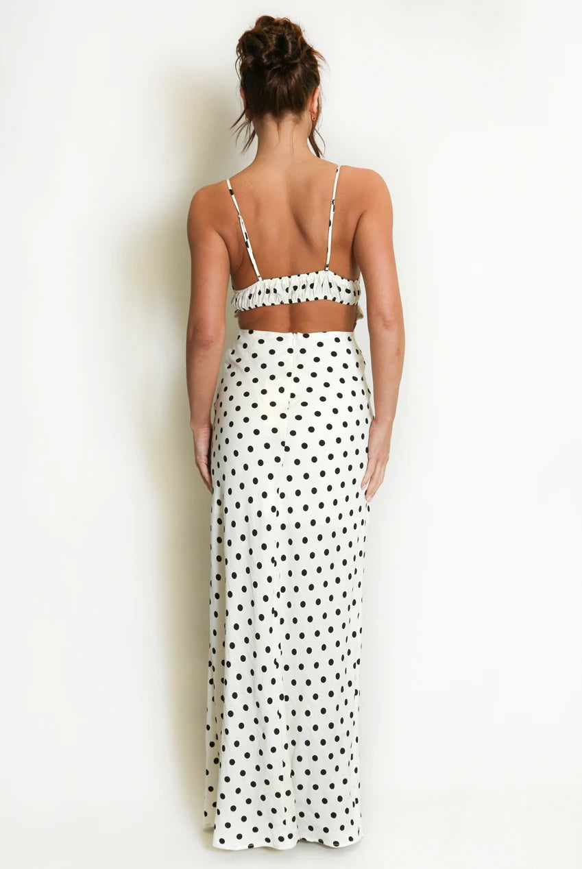 Lace Detail Polka Dot Maxi Dress