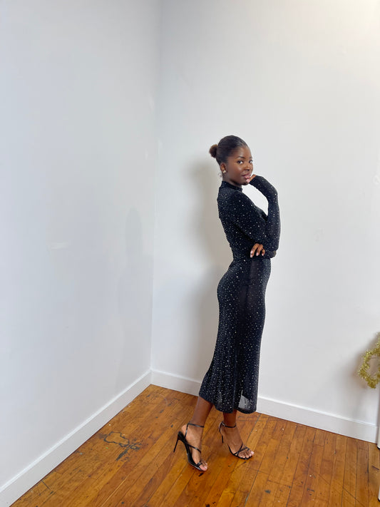 Embellished Sheer Mesh Midi Dress