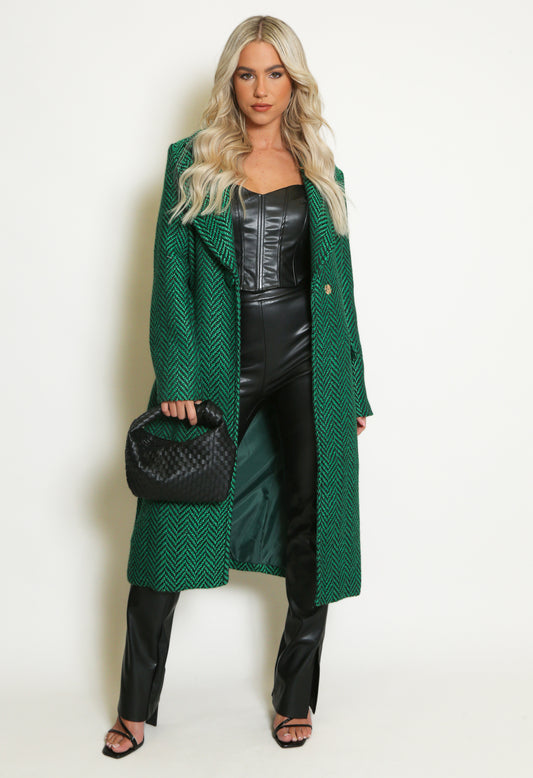 Double Breasted Chevron Longline Coat