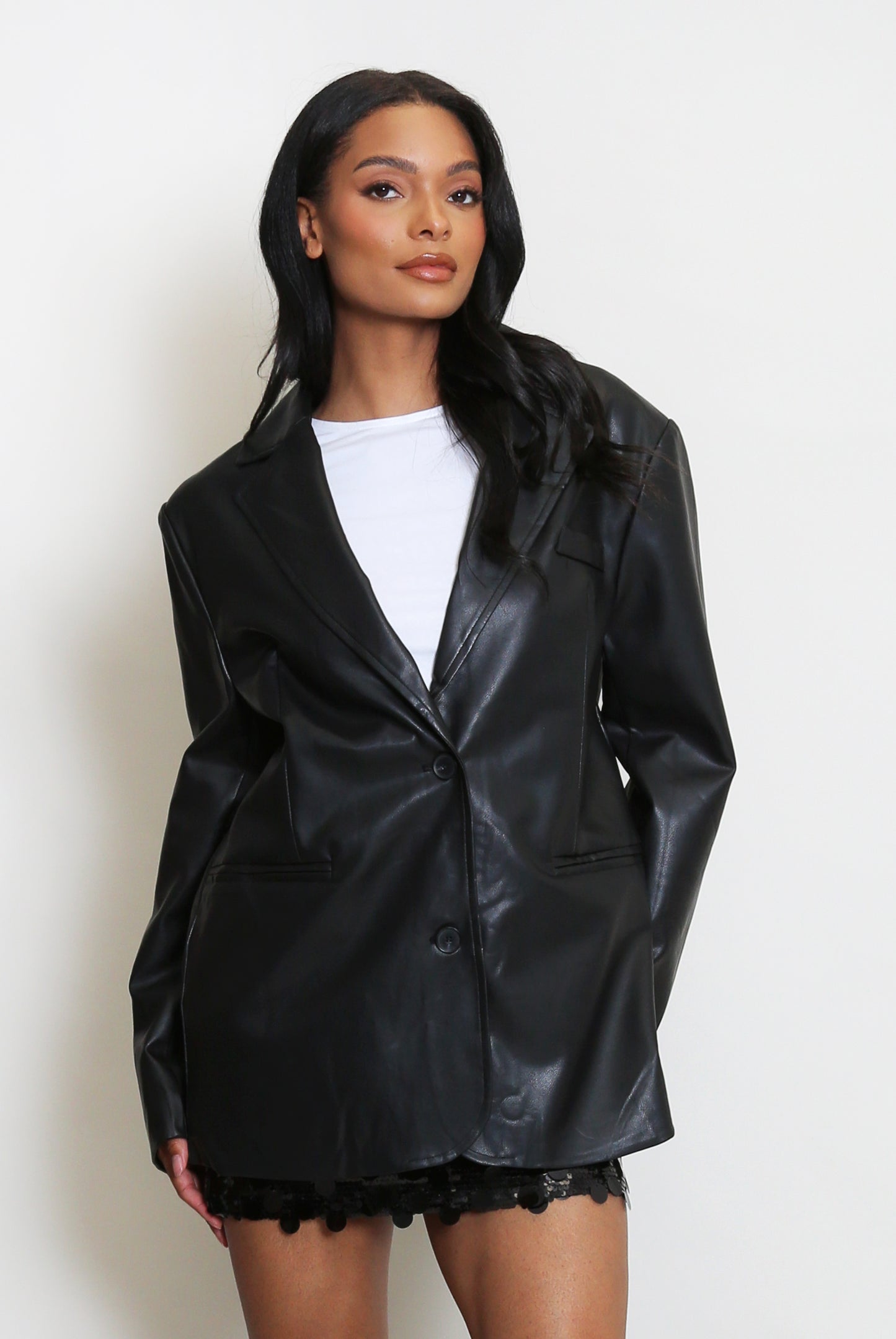 Black PU Oversized Blazer