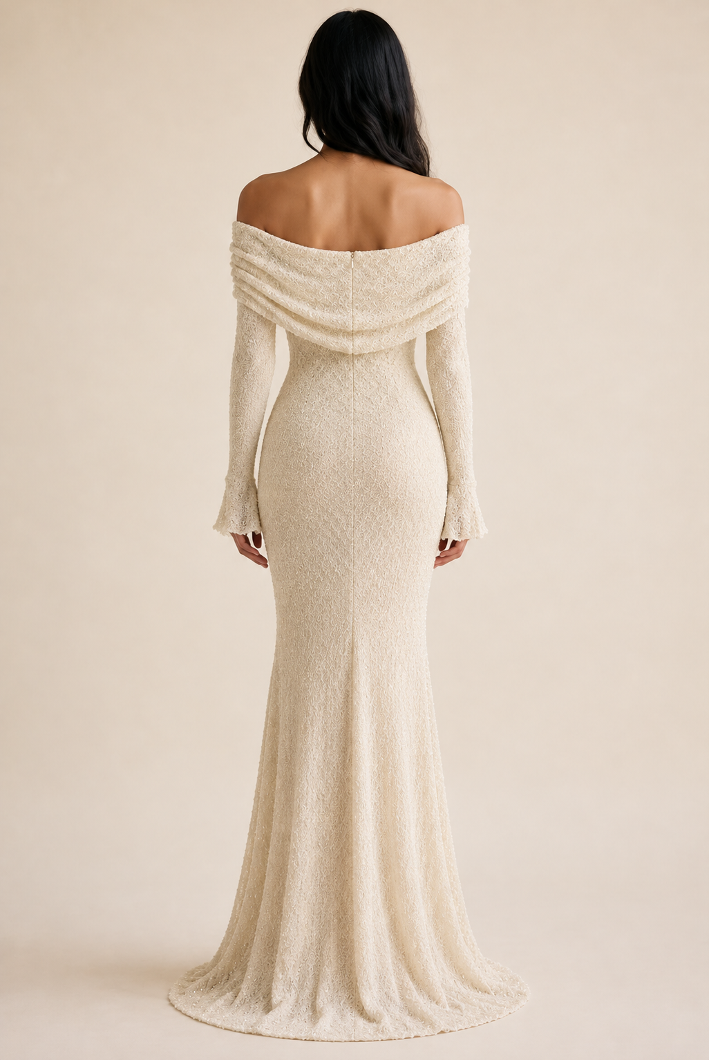 Lace Embellished Bardot Maxi Dress