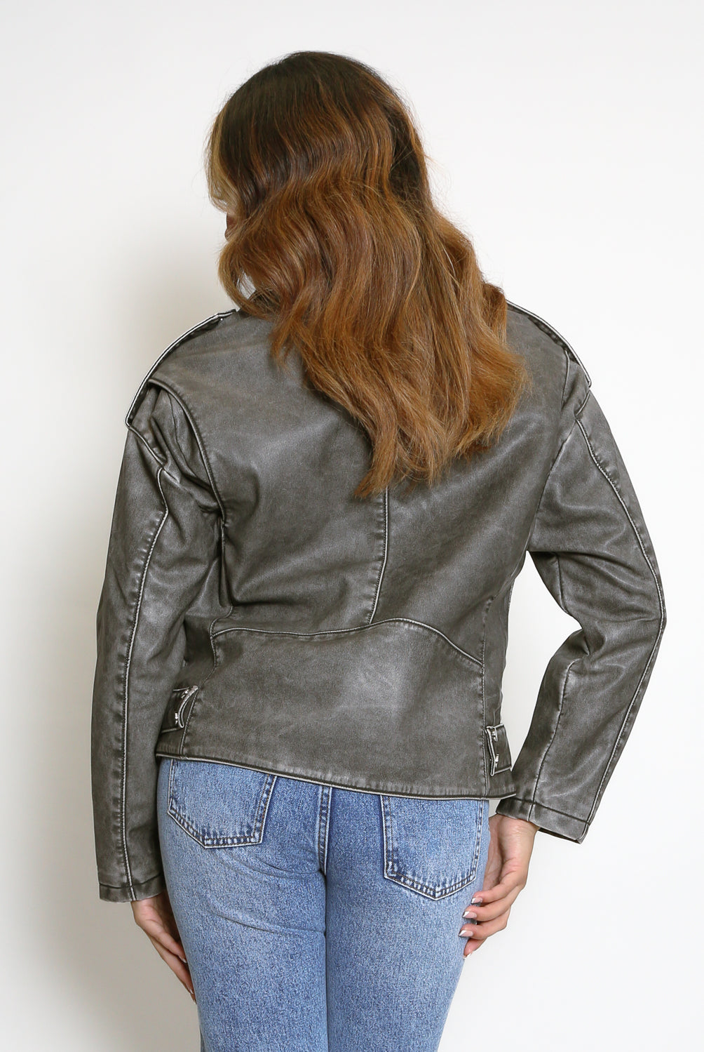 Faux Leather Washed Biker Jacket