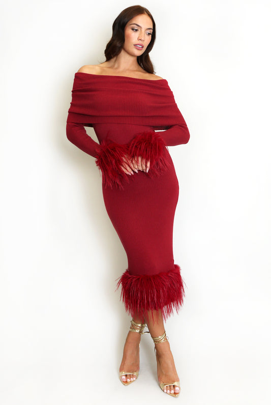 Fur Cuffs Bardot Dress