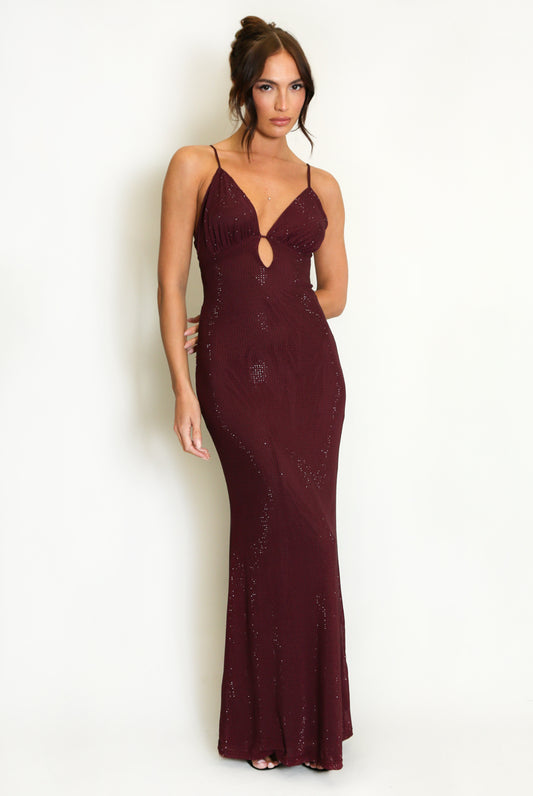Embellished Plunge Neck Maxi Dress