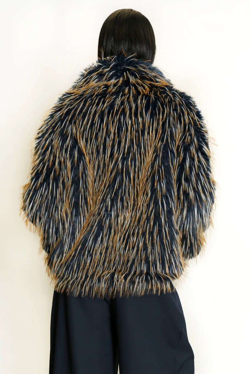 Faux Fur Shaggy Luxe Coat Navy