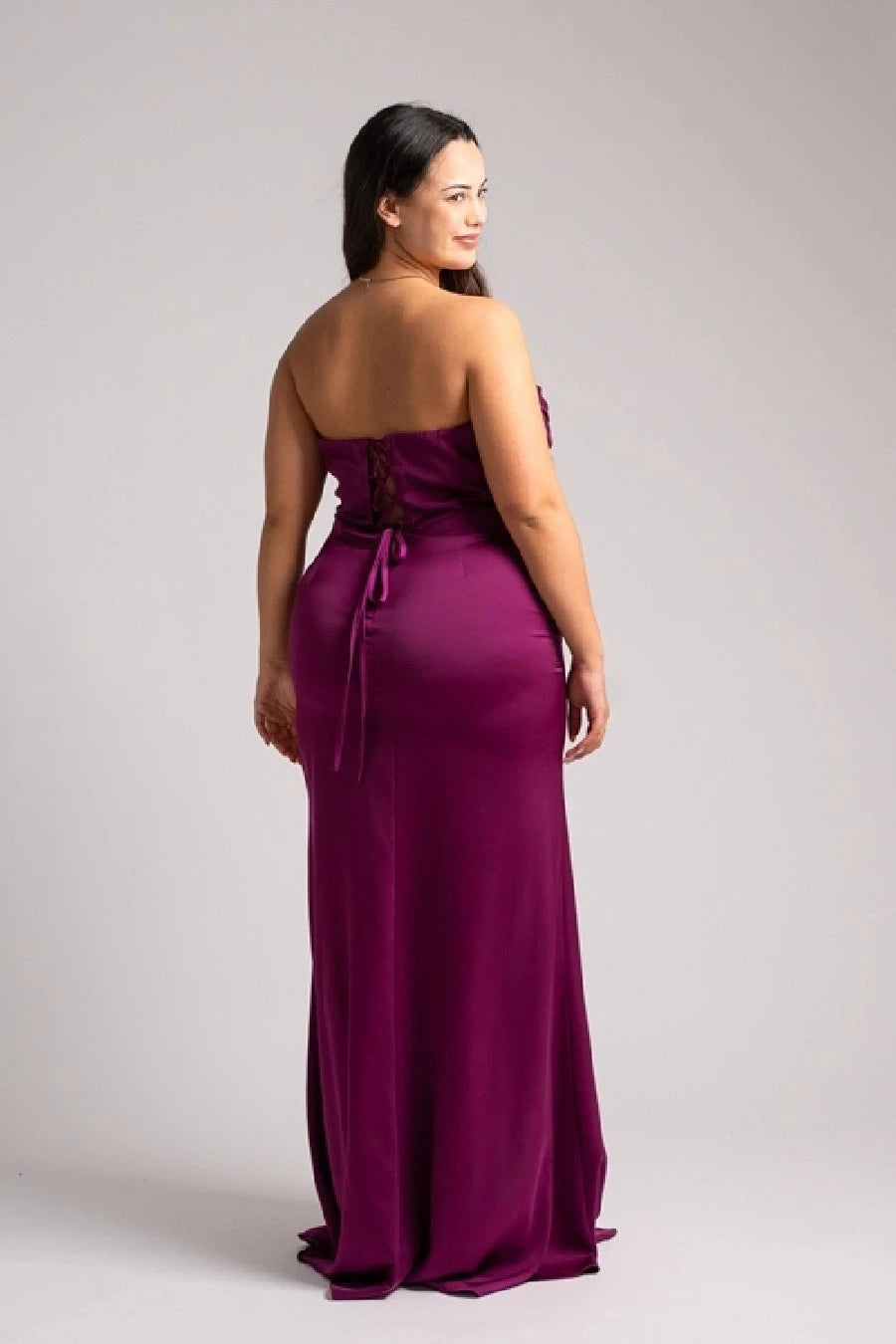 Curvy Satin Corset Draped Maxi Dress